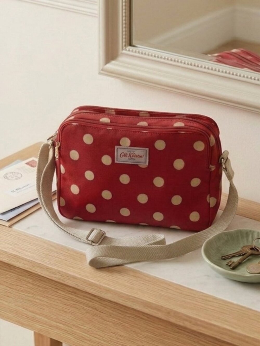 NWOT Cath Kidston Polka Dot Coated Canvas Crossbody Bag – Red/Cream